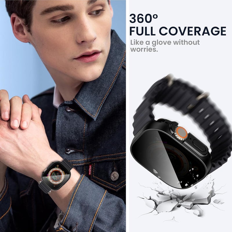 Tensea (2-in-1 for Waterproof Apple Watch Ultra 3/Ultra 2/Ultra Screen Protector Case 49mm, iWatch Protective PC Face Cover Built-in Privacy Tempered Glass Film [26° Anti Spy] [360° Full Protection] - Image 5